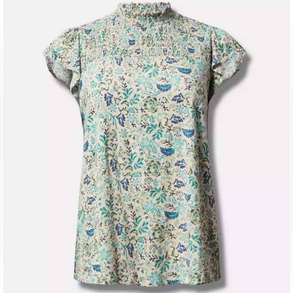 Torrid size 3 Cotton Modal Jersey Smocked Mock Neck Top Blue and Green